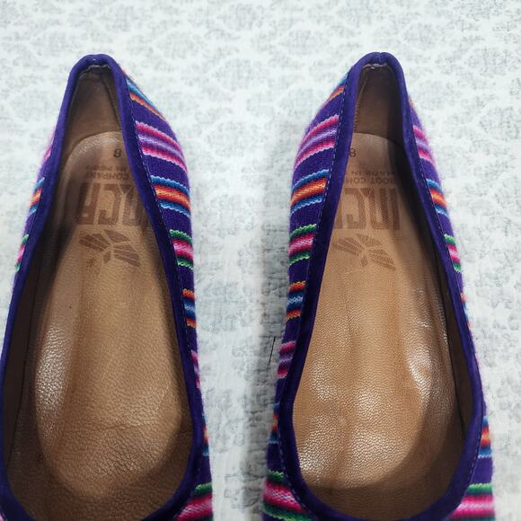 Fortress of Inca Peru Blue Striped Fabric Ballet Flats Size 8 - Picture 4 of 5